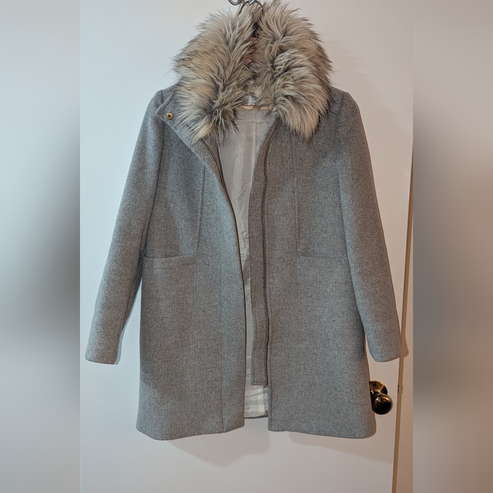 Crewcuts Gray Pea Coat with Faux Fur Collar